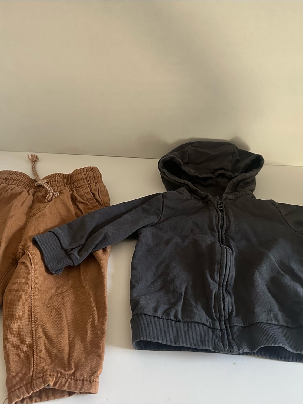 H&M Charcoal Hooded Zip Jacket with Brown Pull-On Pants